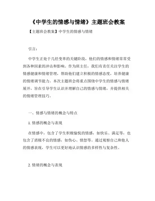 《中学生的情感与情绪》主题班会教案