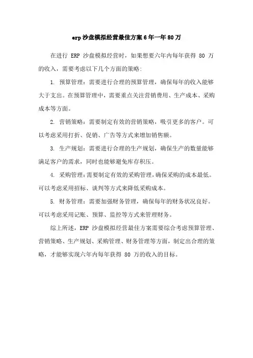 erp沙盘模拟经营最佳方案6年一年80万
