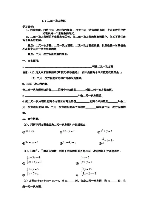 二元一次方程组导学案
