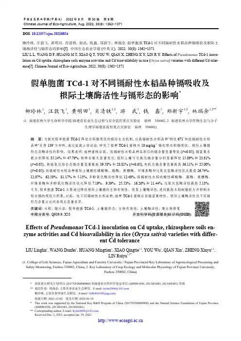 假单胞菌TCd-1 对不同镉耐性水稻品种镉吸收及根际土壤酶活性与镉形态的影响