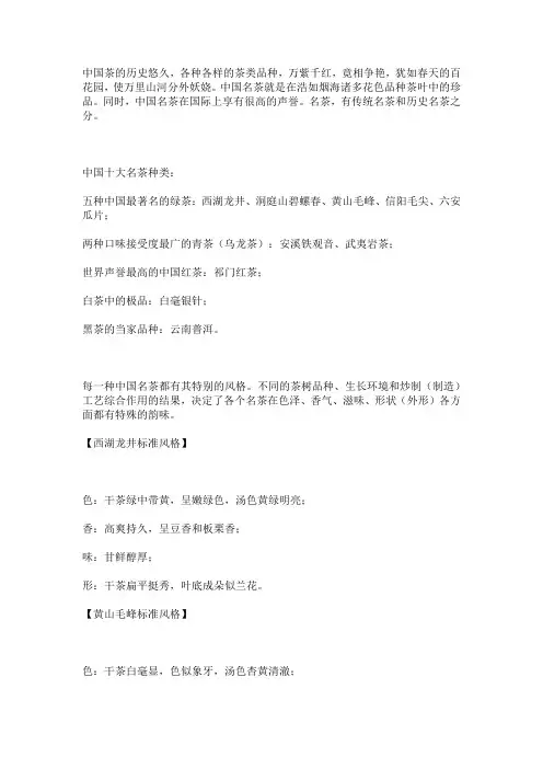 中国十大名茶种类
