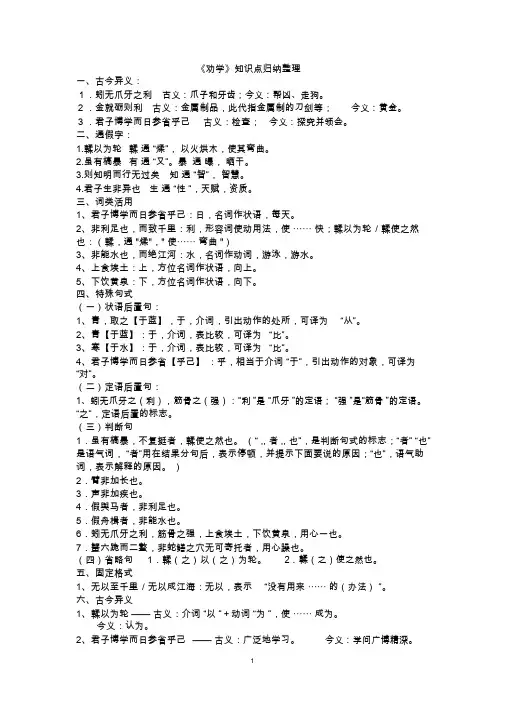 《劝学》知识点归纳整理