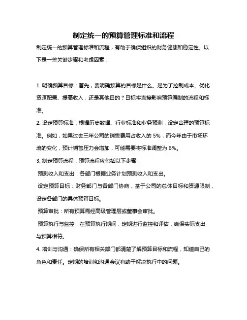 制定统一的预算管理标准和流程
