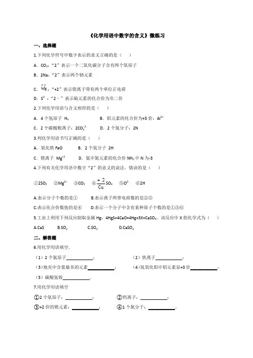 人教版化学九年级上册化学用语中数字的含义-配套练习