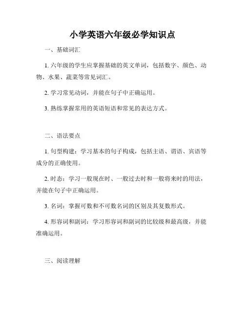 小学英语六年级必学知识点