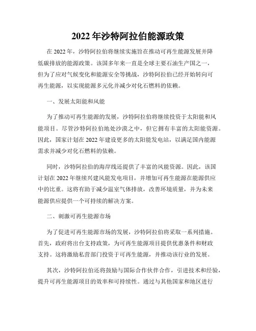 2022年沙特阿拉伯能源政策