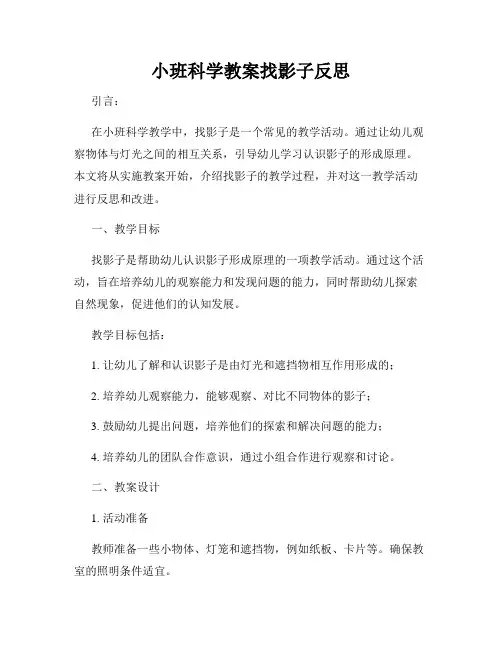 小班科学教案找影子反思