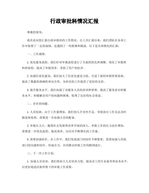 行政审批科情况汇报