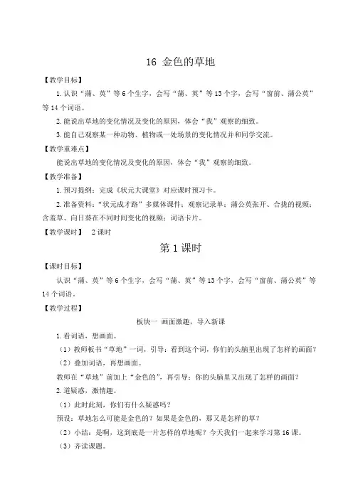 (最新)24年秋统编版三年级语文上册16 金色的草地【教案及反思】