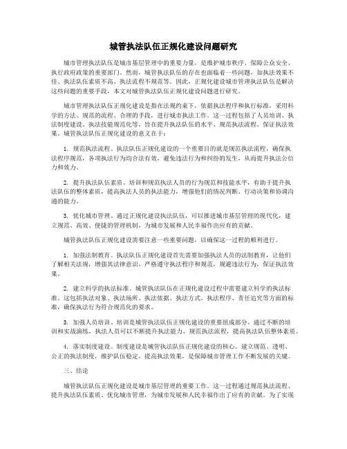 城管执法队伍正规化建设问题研究