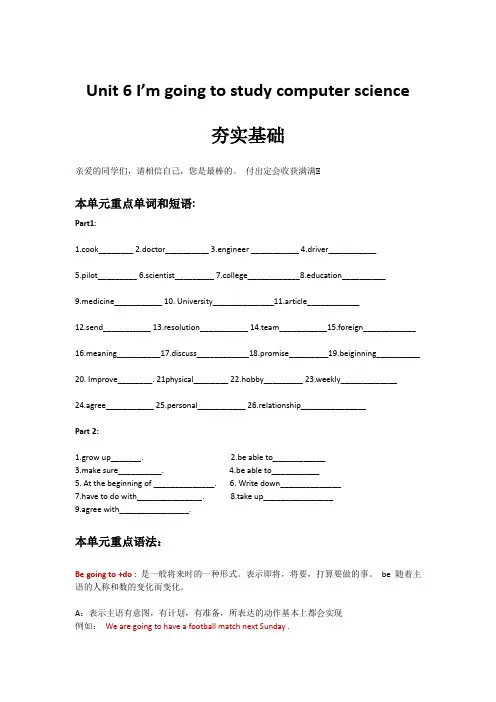 八年级上英语Unit 6 I‘m going to study computer science