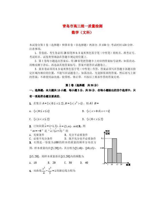 山东省青岛市高三数学3月统一质量检测 文(青岛市一模)新人教A版