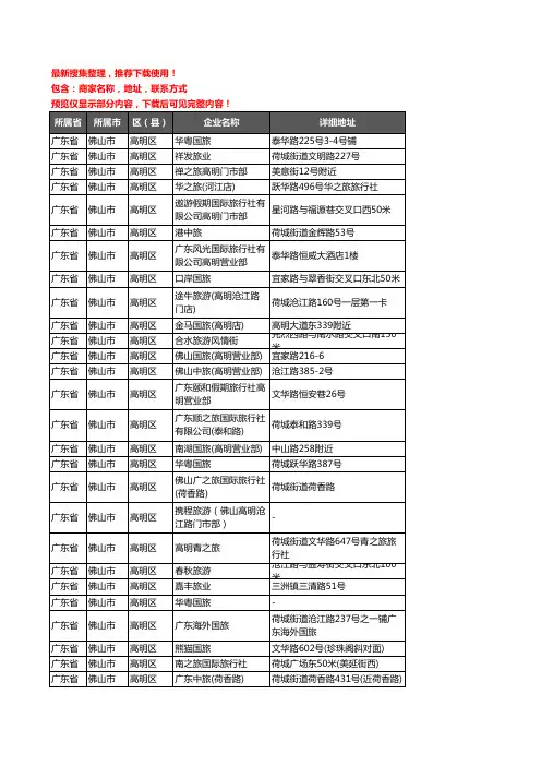 新版广东省佛山市高明区旅行社企业公司商家户名录单联系方式地址大全38家