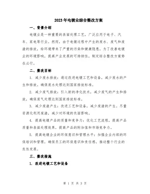 2023年电镀业综合整改方案