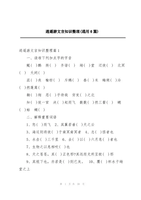 逍遥游文言知识整理(通用6篇)