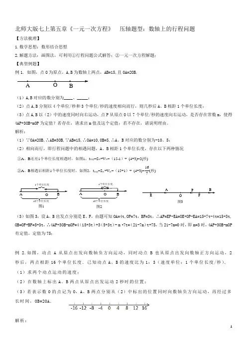 北师大版七年级数学上册 第五章《一元一次方程》压轴题型：数轴上的行程问题