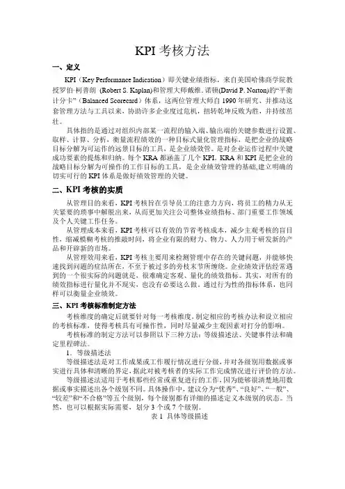 KPI关键业绩指标考核方法