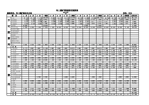 12韦二管理费用预算表