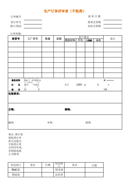 生产订单评审表