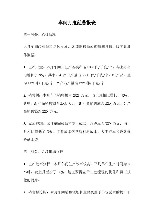 车间月度经营报表