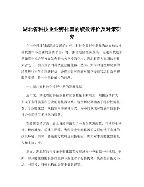 湖北省科技企业孵化器的绩效评价及对策研究