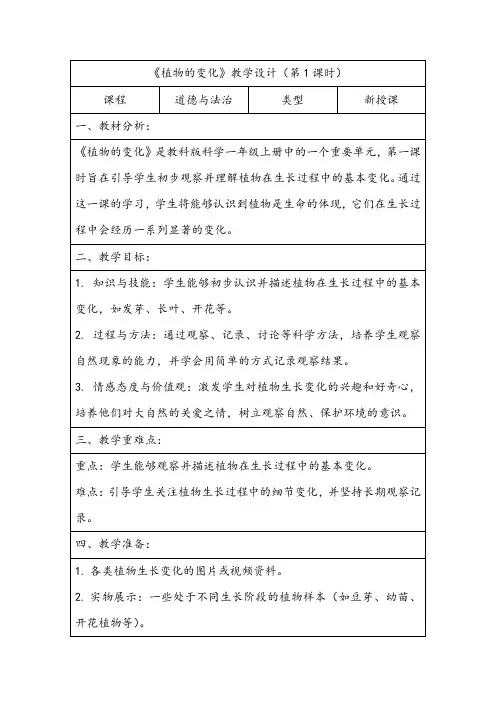 1.5植物的变化.(教案)-2024-2025学年一年级上册科学教科版