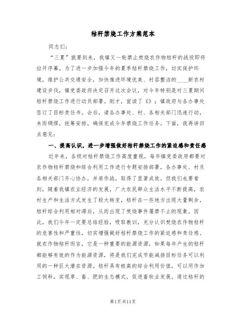 秸秆禁烧工作方案范本(三篇)
