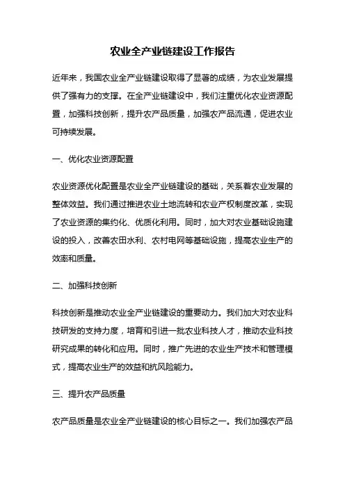 农业全产业链建设工作报告