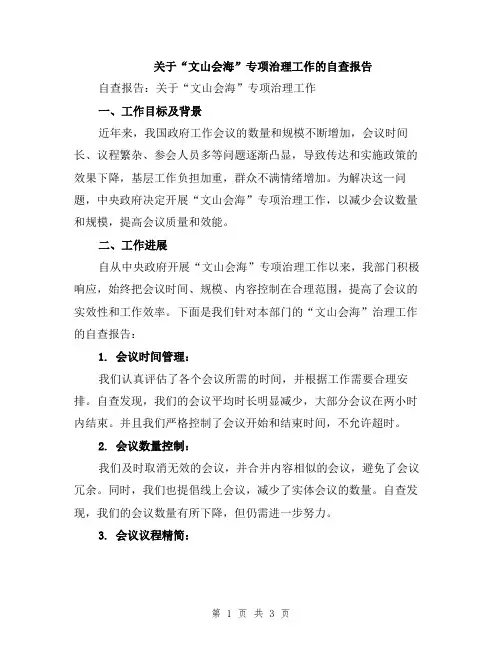 关于“文山会海”专项治理工作的自查报告