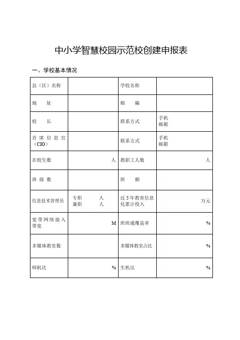 中小学智慧校园示范校创建申报表