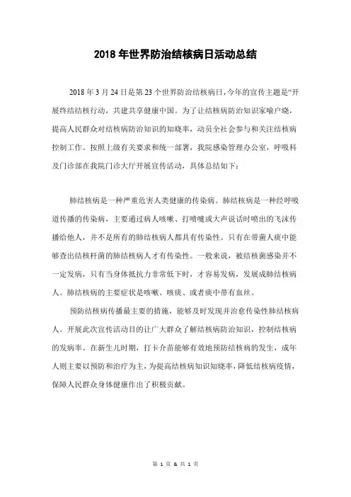 2018年世界防治结核病日活动总结