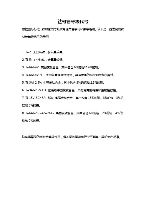 钛材管等级代号