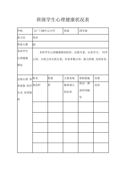学校心理健康摸排表