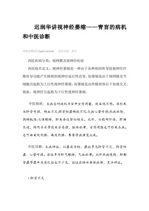 迟润华谈视神经萎缩——青盲的病机和中医诊断