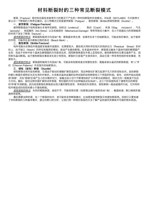 材料断裂时的三种常见断裂模式