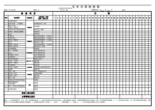 叉车日常检查表