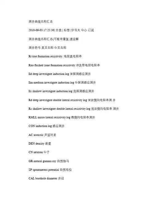 测井曲线名称汇总概要