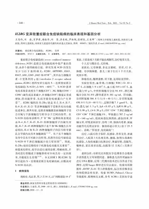 IL2RG变异致重症联合免疫缺陷病的临床表现和基因分析