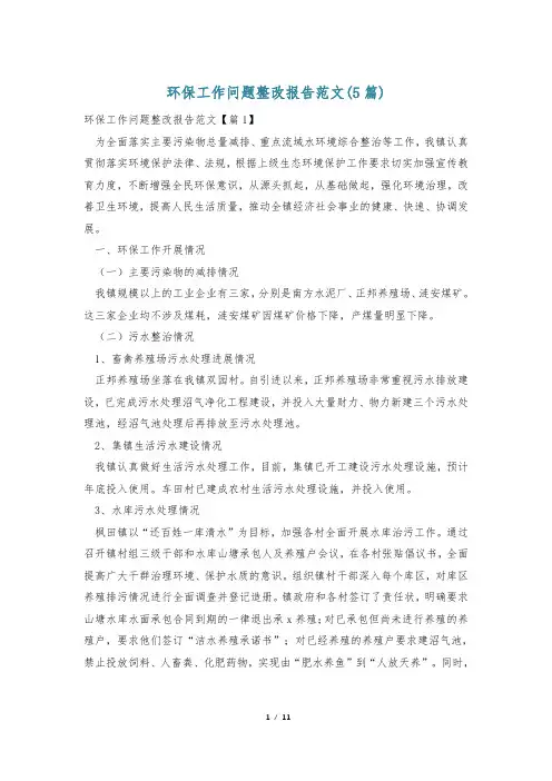 环保工作问题整改报告范文(5篇)