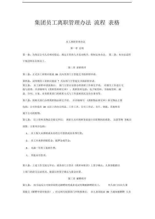 集团员工离职管理办法流程表格