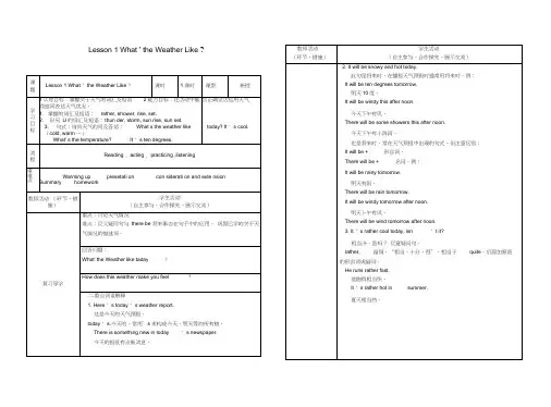 甘肃省白银市强湾中学八年级英语下册Lesson1What’theWeatherLike？导学案(无答
