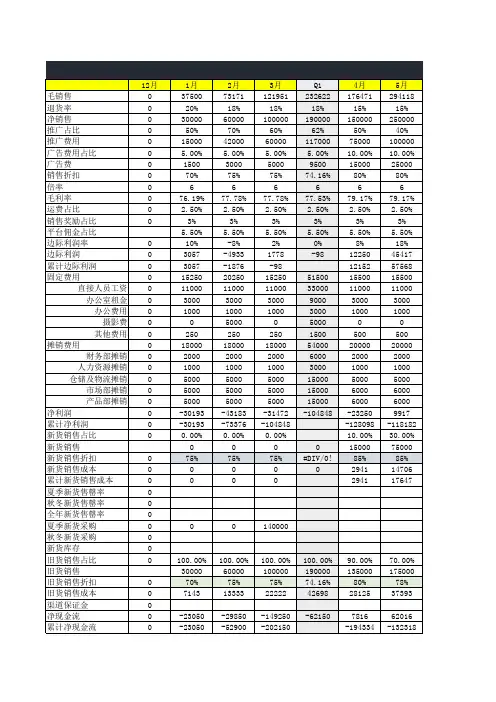 电商年度经营预算分解表(样本)