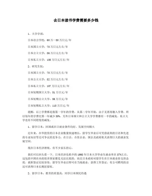 去日本读书学费需要多少钱