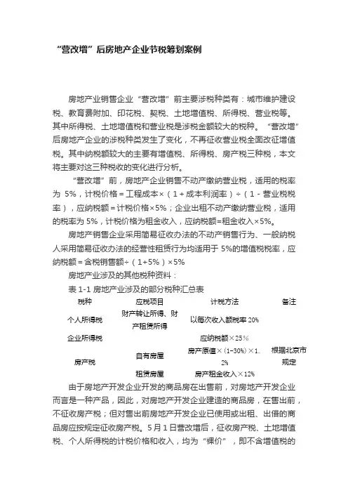 “营改增”后房地产企业节税筹划案例