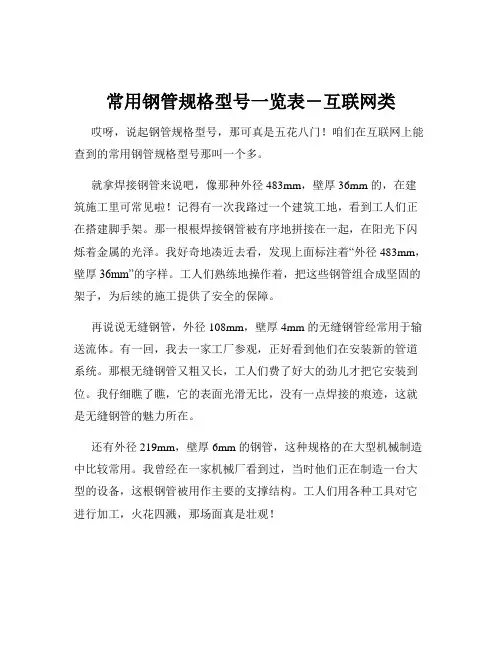 常用钢管规格型号一览表-互联网类
