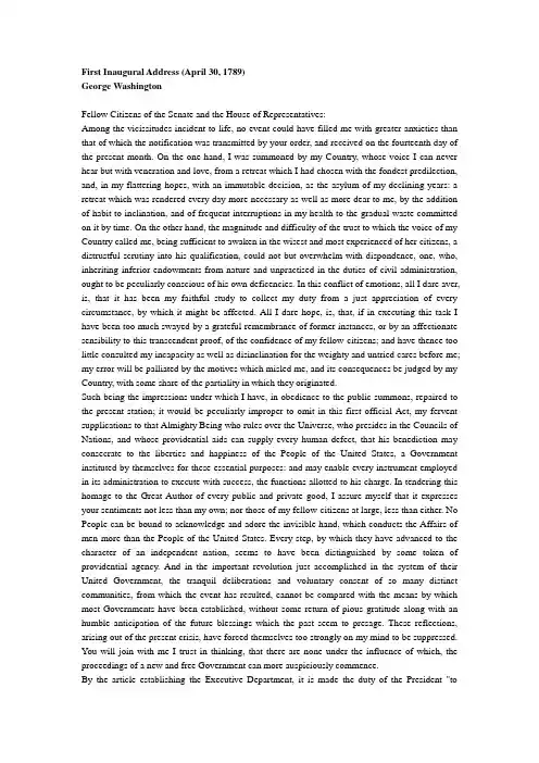 First Inaugural Address by Washington