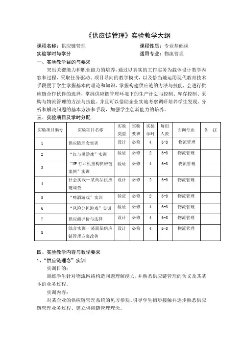 供应链管理实验课程大纲
