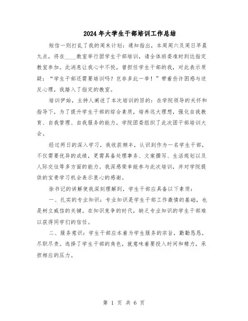 2024年大学生干部培训工作总结（四篇）