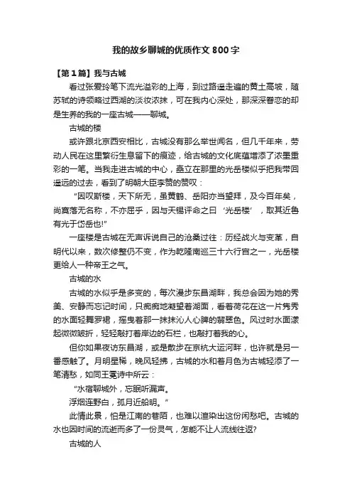 我的故乡聊城的优质作文800字