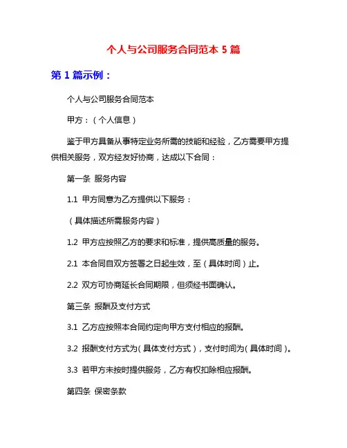 个人与公司服务合同范本5篇